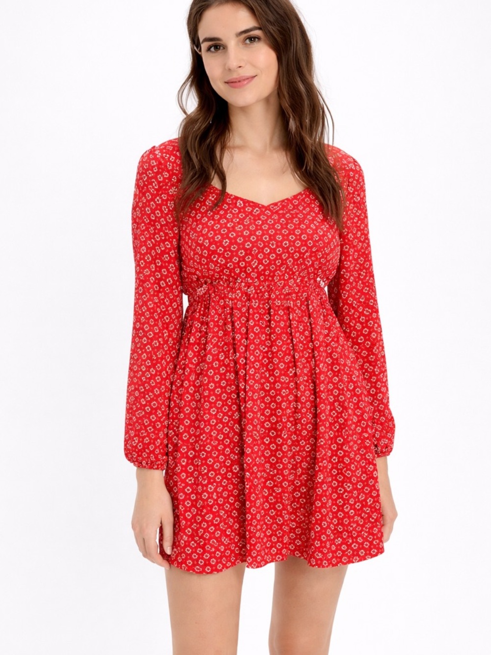 🆕🍓AE Red Babydoll Long Sleeve Dress